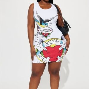 Fashion Nova White Mini Dress with Colorful Graphic